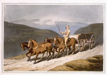 The East Riding nebo Wolds Wagon, vyryl Robert Havell starší, publikoval 1814 Robinson a syn, Leeds