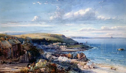 A Mounts Bay Fishing Village (Mousehole) 1860 (Wc & bodycolor na papíře)