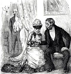Karikatura komentující popularitu chiromantie mezi bohatými. Ilustrovaný George du Maurier (1834-1896), francouzsko-britský karikaturista a autor