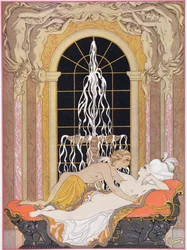 Ilustrace z „Les Liaisons Dangereuses“ od Pierra Choderlose de Laclose (1741-1803) vydané v roce 1929 (tisk šablony)