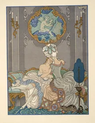 Scéna v ložnici z hospody „Les Liaisons Dangereuses“ od Pierra Choderlose de Laclose (1741-1803). 1934 (tisk šablony)