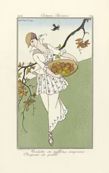 Denní šaty z Costumes Parisiens, hospoda. 1914 (tisk šablony)