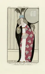 Design pro šaty z Crepe de Chine a kožichu, z Costumes Parisien, pub. 1912 (pochoir print)