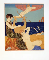 Symbolický prsten, ilustrace z Les Chansons de Bilitis, Pierre Louys, hospoda. 1922 (tisk šablony)
