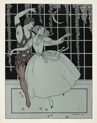 "Le Spectre de la Rose". Obraz je pojmenován podle baletu Ballets Russes podle básně Théophila Gautiera. Tanečníky na původním představení byli Václav Nižinskij jako Růže a Tamara Karsavina jako Dívka a můžete je vidět tančit