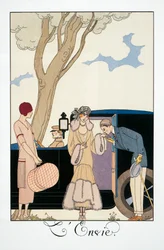 Závist, od George Barbiera (1882-1932), z Falbalas et Fanfreluches, Almanach 1925. Francie, 20. století