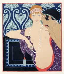 Tři krásy Mnasidiky, ilustrace z Les Chansons de Bilitis, Pierre Louys, hospoda. 1922 (tisk šablony)