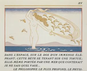 Žena brodící se vodou, ilustrace z „Les Mythes“ od Paula Valeryho (1871-1945) vydaná v roce 1923 (pochoir print)