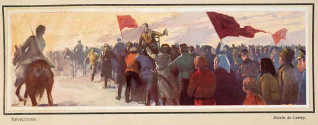 Revoluce, z knihy Histoire des Soviets, vyd. 1922 (barevná litografie)