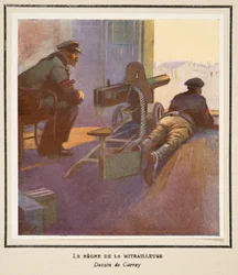 Síla kulometu, z knihy Histoire des Soviets, vyd. 1922 (barevná litografie)
