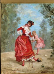 Kroketová hra. Obraz od Georgese Julese Victora Clairina (1843 - 1919)
