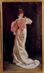 Celovečerní portrét francouzské herečky Henriette Rosine Bernardové známé jako Sarah Bernhardt (1844-1923) Malba Georgese Julese Victora Clairina (1843 - 1919). 19. století. Paříž, francouzská komedie