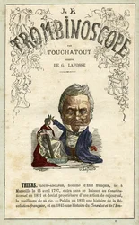Adolphe THIERS (1797-1877) ilustrace z "Le Trombinoscope", satirického politického časopisu Leona-Charlese Bienvenua, známého jako Touchatout (1835-1910) monografie č. 2, Paříž