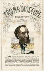 FERRY Jules Francois Camille Ferry (1832-1893) . ilustrace z "Le Trombinoscope", satirického politického časopisu Leona-Charlese Bienvenua, známého jako Touchatout (1835-1910) monografie č. 26, Paříž