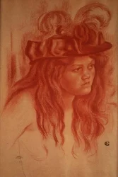 Mladá dívka s kloboukem (pastelka)
