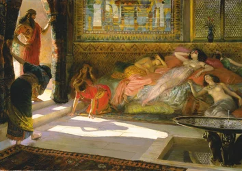 Nově příchozí do harému, Théby, 18. dynastie, kolem roku 1890