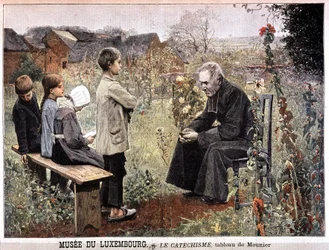 Katechismus (kněz a děti v zahradě) od Georgese Meuniera, Musee du Luxembourg – v „“Le petit Journal““ z 5. června