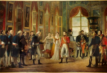 Napoleon I. (1769-1821) přijal v Saint-Cloud Senatus-Consulte, který ho 18.5.1804 prohlásil francouzským císařem (za císařovnou Josephine je jeho dcera Hortense a její švagrová Marie-Annonciade, Caroline Bonaparte (1782-1839)). Je