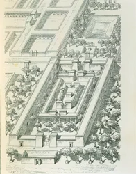 Lept zobrazující perspektivní pohled na budovu v Tell el-Amarna od Georgese Perrota (1832-1914) a Charlese Chipieze (1835-1901)