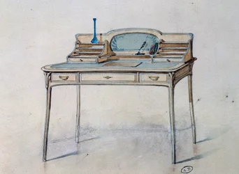 Kresba pro secesní dámský psací stůl pro Bing Atelier (secesní dílna), cca 1900 (akvarel a tužka)