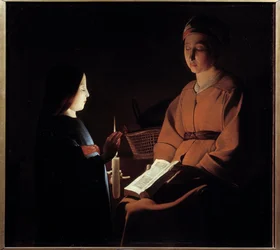 Výchova panny. Obraz od Georgese De La Tour (1593-1652)