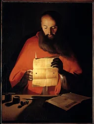 Svatý Jeroným čtení. Obraz od Georgese De La Tour (1593-1652)