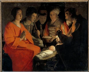 Obraz Klanění pastýřů od Georgese de La Tour (1593-1652) 17. století Sun. 1,07x1,31 m