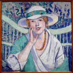 Obraz Portrét dámy s bílým a zeleným kloboukem od Georgette Agutte (1867-1922) 1914 Grenoble, Musee des Beaux Arts