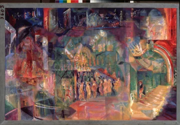 Un bar (A Bar) - Obraz Georgiho Bogdanoviče Jakulova (1884-1928), olej na plátně, ruské umění, 20. století, futurismus - Státní Treťjakovská galerie, Moskva