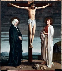 Polyptychový panel Ukřižování z kostela San Gerolamo della Cervara - Malba Gerarda Davida (asi 1460-1523) 1506 Rozměr 90x100 cm Genes Musei di Strada Nuova (ex Palazzo Bianco) Itálie
