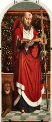Polyptych Panel svatého Jeronýma z kostela San Gerolamo della Cervara - Malba Gerarda Davida (asi 1460-1523) 1506 Rozměr 65x150 cm Genes Musei di Strada Nuova (ex Palazzo Bianco) Itálie