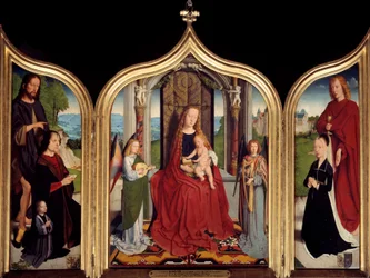 Triptych rodu Sedano: uprostřed Panna a Dítě mezi dvěma hudebními anděly, vlevo Jan ze Sedana a jeho syn v podání svatého Jana Křtitele, vpravo jeho manželka a svatý Jan evangelista. Obraz Gerarda Davida