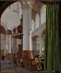 Interiér Oude Kerk v Delftu Interiér Oude Kerk v Delftu se závěsem Trompe-l
