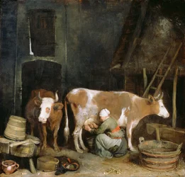 Služka dojí krávu ve stodole, 1652-1654
