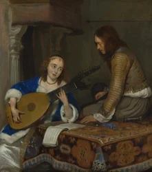 Žena hrající na Theorbo-loutnu a kavalír, c.1658