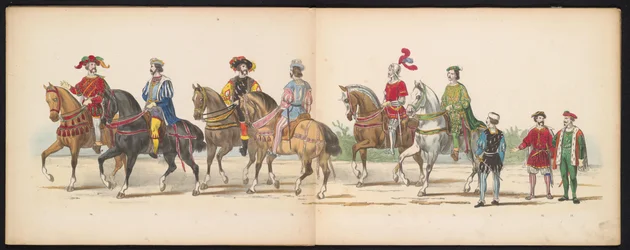 Maškaráda leidenských studentů, 1855 (deska 9) Kostýmovaný průvod členů leidenského studentského sboru 12. června 1855 na oslavu 280. výročí Leidsche Hoogeschool, zobrazující vstup Karla V. do