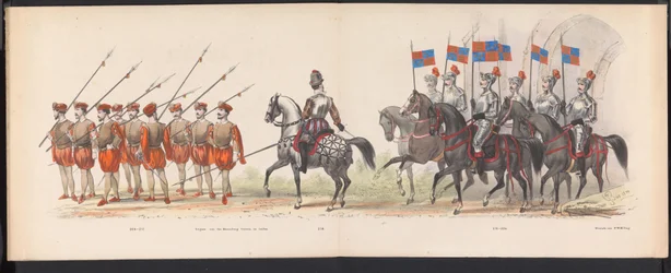 Maškaráda leidenských studentů, 1870 (deska 18) Kostýmovaný průvod pořádaný členy leidenského studentského sboru 7. června 1870 na oslavu 295. výročí Leidsche Hoogeschool, zobrazující návštěvu Leidenu v r.