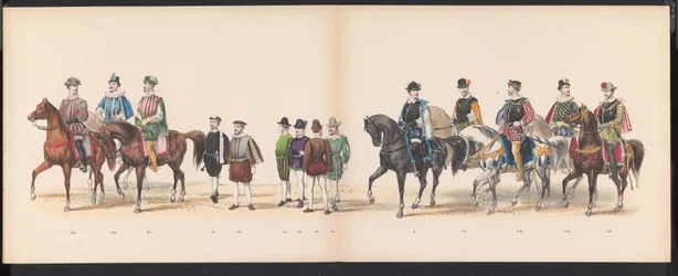 Maškaráda leidenských studentů, 1870 (deska 9) Kostýmovaný průvod pořádaný členy leidenského studentského sboru 7. června 1870 na oslavu 295. výročí Leidsche Hoogeschool, zobrazující návštěvu Leidenu v r.