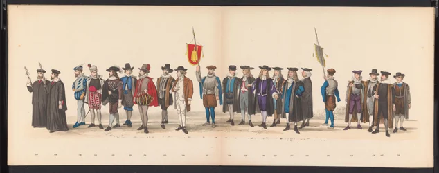 Maškaráda leidenských studentů, 1875 (deska 8) Maškaráda pořádaná členy leidenského studentského sboru 15. června 1875 na oslavu 300. výročí Leidsche Hoogeschool, zobrazující Leidsche Hoogeschool, vyobrazenou v