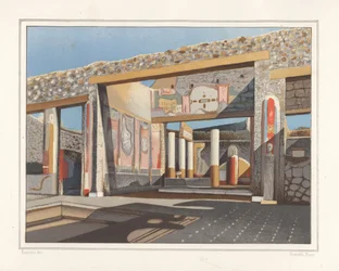 Pohled na tablinum, místnost mimo atria, v domě bankéře Luciuse Caecilise Iucunduse, Reg V, Ins 1, 26. Chromolitografie Victora Steegera podle ilustrace Geremia Discanno od Emila Presuhna (1844-1878) Nejkrásnější Obrazy z