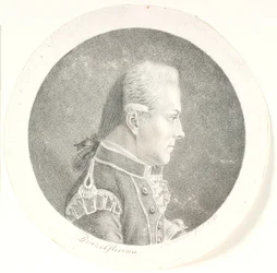 Portrét Larse Benzelstjerne, švédského námořního důstojníka (1759-1808). Obrázek poprsí. Profil vpravo