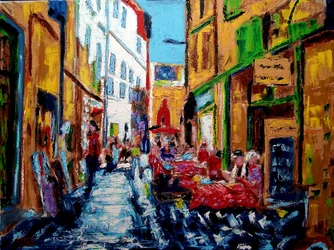 Ulice Perpignan, 2020 (olej na plátně)