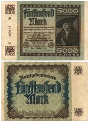 Pětitisícová bankovka, 1922 (obrácená a zadní strana)