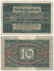 Desetimarková bankovka, 1920 (pravé a zadní)