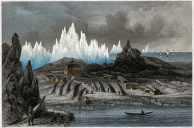 Akunnat, Grónsko. (rytina, cca 1850)