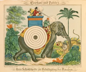 Slon a panter s terči, z Neuruppiner Bilderbogen, 1850