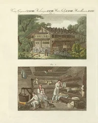 Architektura ve Švýcarsku (barevná rytina)
