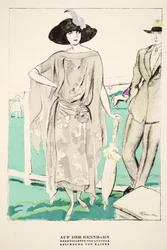 "Auf der Rennbahn", reklama na závodní oblečení od Gunthera, ze Stylu, vyd. 1922 (pochoárový tisk)