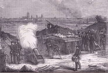 Bombardování Schelestadtu, Cassells Historie války mezi Francií a Německem vydaná Cassell and Company Limited, kolem roku 1890 (litho)