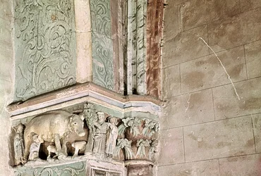 Hlavní město zobrazující Judensau, kolem 1301-25 (kámen)